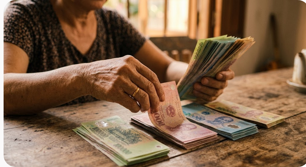 Quản lý vốn cá cược: khung kỷ luật giúp bạn sống sót qua chuỗi thua 2 Đôi tay đếm tiền giấy trên bàn gỗ dưới ánh nắng chiều qua cửa sổ