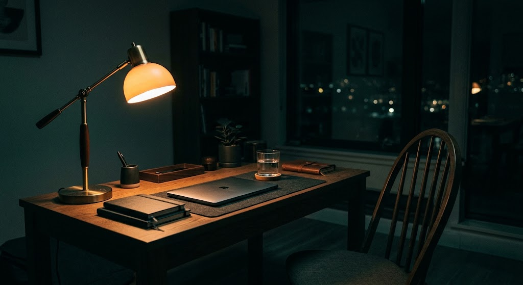 Các loại cược thể thao: 4 nhóm cần phân biệt và nhóm nào hợp với người mới 6 Góc bàn làm việc yên tĩnh về đêm với đèn bàn sáng ấm và ghế gỗ đẩy ra